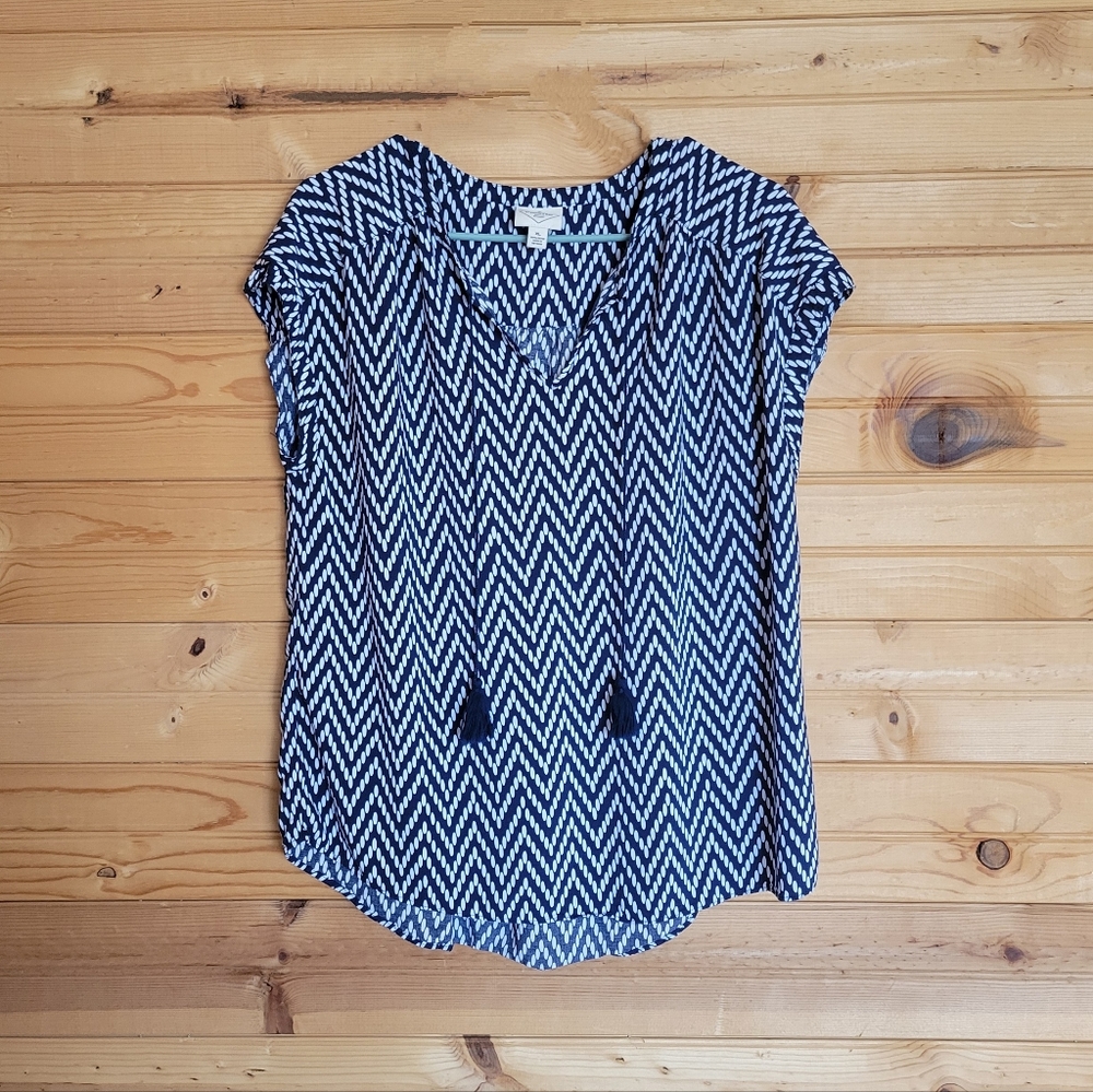 St. John's Bay Womens Speckled Zig-Zag Blue & White Blouse, Size XL